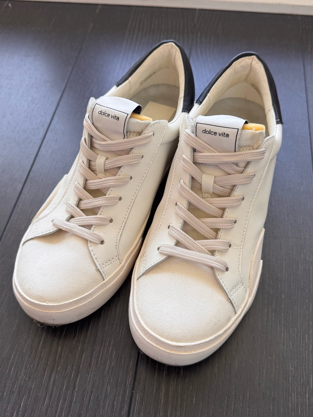 Dolce Vita White Sneakers with Black Heel Accent
